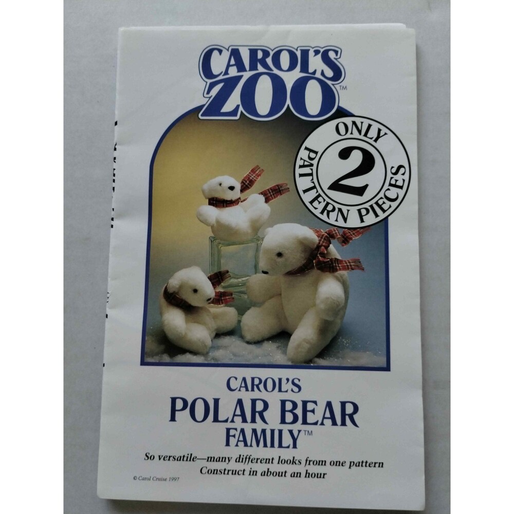 Stuffed Polar Bear Family Sewing Pattern, eyes and noses for 4 bears included.